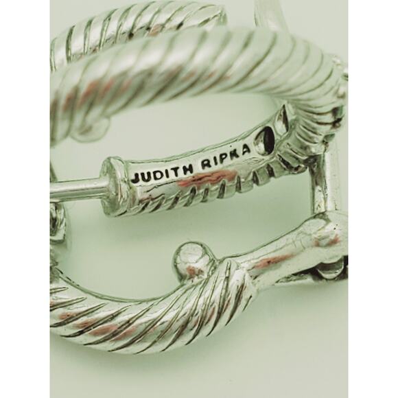 Judith Ripka 925 Sterling Silver CZ Cubic Zirconia Hoop Earrings Designer Signed - Picture 11 of 11